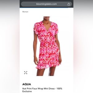 AQUA Pink Ikat Print Faux Wrap Mini Dress w: Cap Sleeves Size Med NEW WITH TAGS